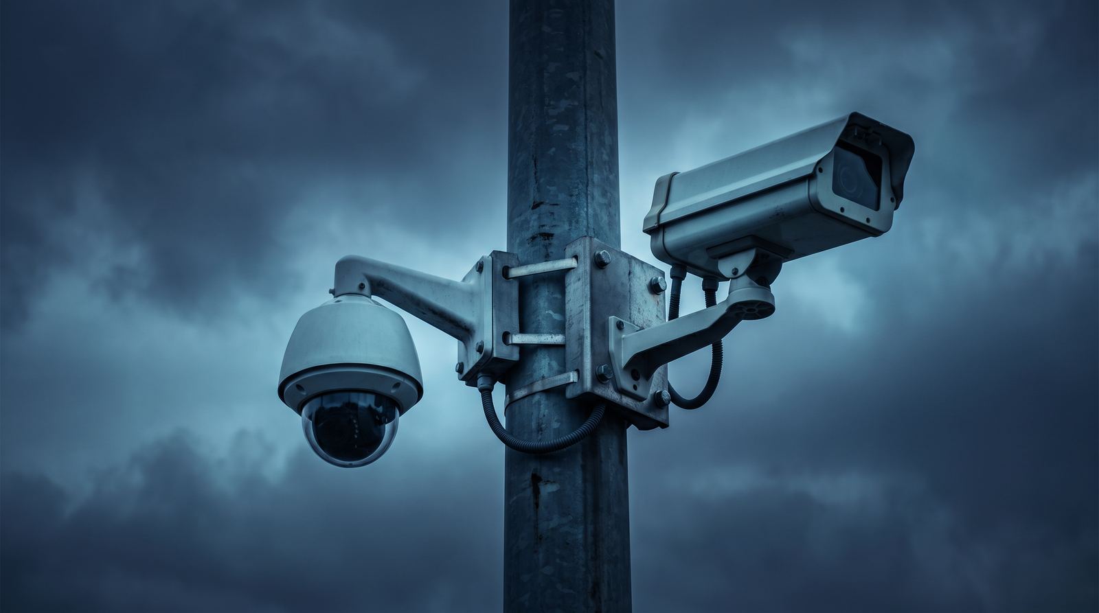 Caméra de vidéoprotection installée sur mât urbain